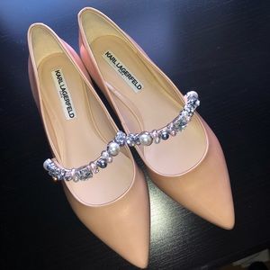 Karl Lagerfeld Size 7 Bejeweled Leather Flats